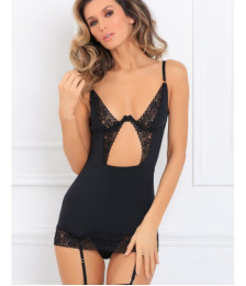 Nuisette noire jarretelles et armatures opaque - REN512171-BLK